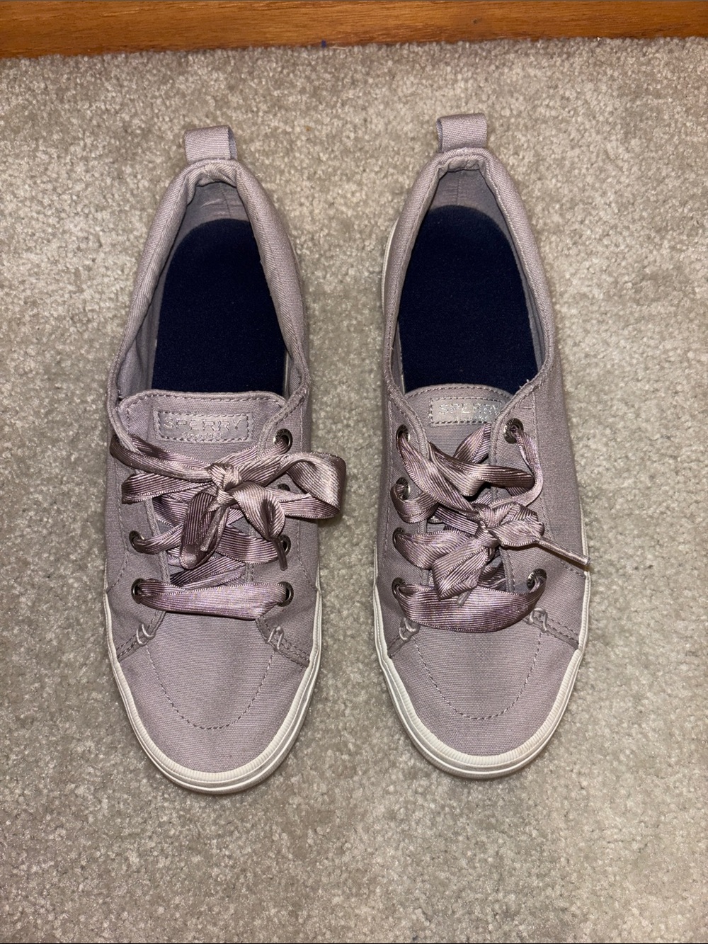 Sperry Satin Lace-Up Sneakers in Dusty Lilac